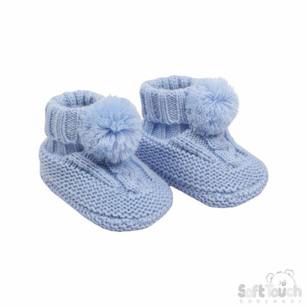 Elegance Cable and Pom Booties - Blue
