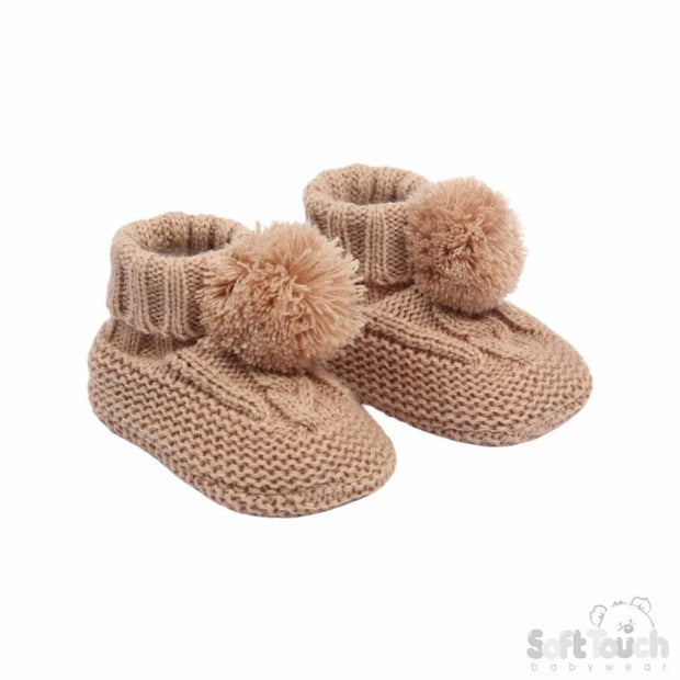 Elegance Cable and Pom Booties - Beige