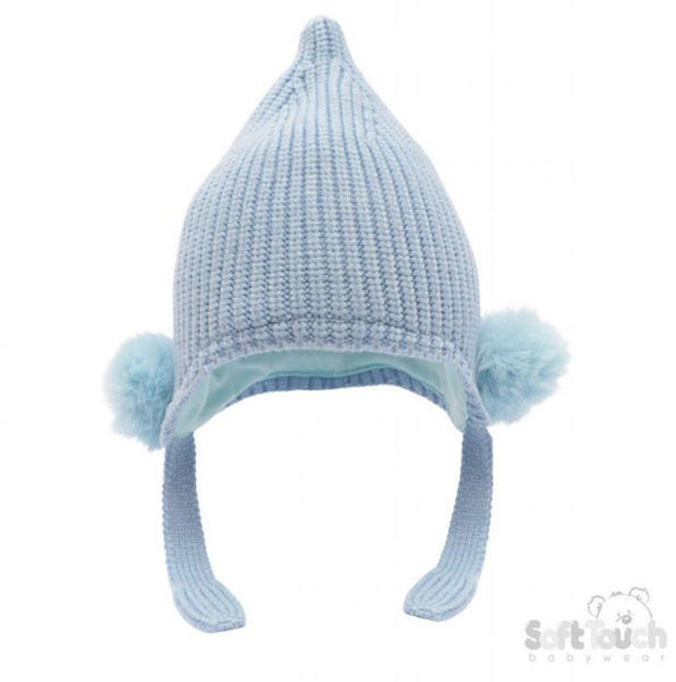 Blue Chenille Hat with poms