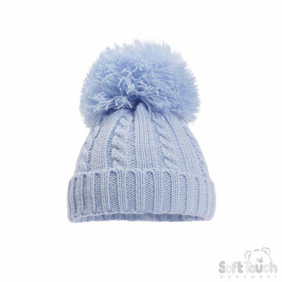 Blue Elegance Cable Knit Pom Hat