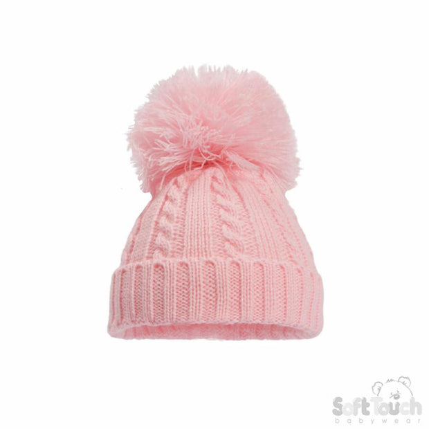 Baby Pink Elegance Cable Knit Pom Hat