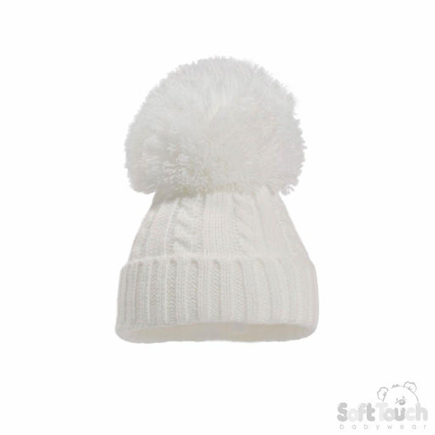 White Elegance Cable Knit Pom Hat