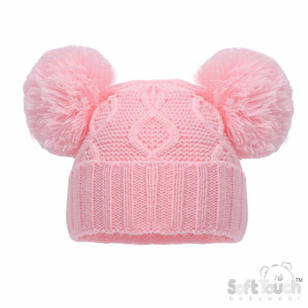 Pink Chain Knit Pom Hat