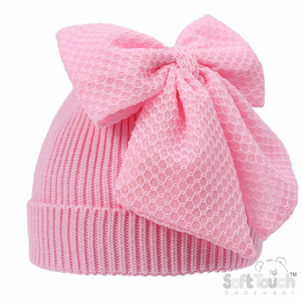 Pink Chenille Ribbed Hat with large bow