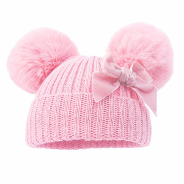 Pink Hat With Velvet Bow Detail