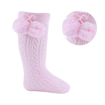 Pink Pelerine Knee Length Pom Socks