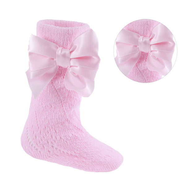 Pink Pelerine Knee Length Bow Socks