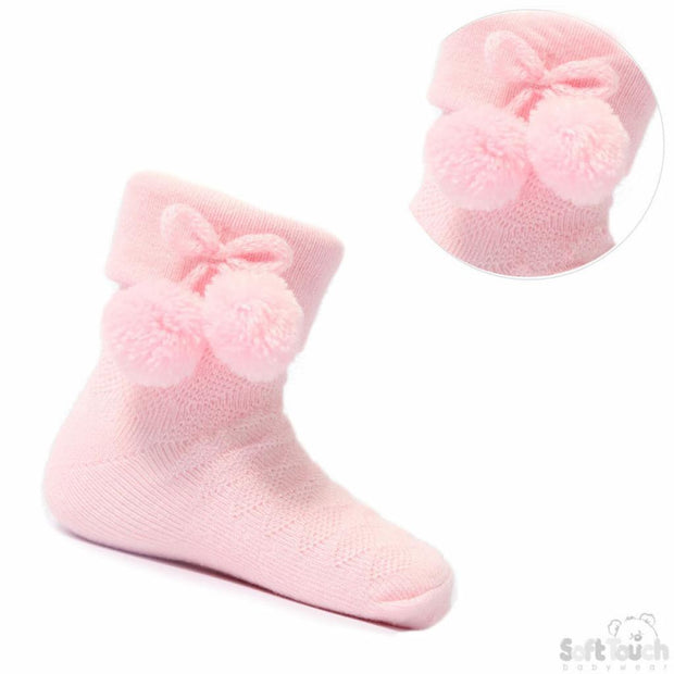 Pink Pom Pom Ankle Socks