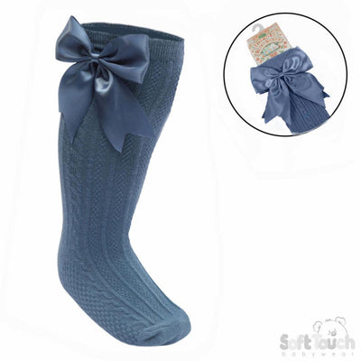 Luxury Bow Merl Blue Knee High Socks