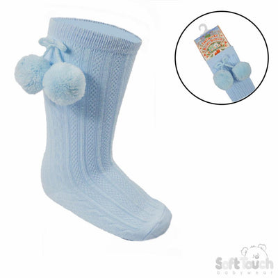Luxury Baby Blue Blue Knee Length Pom Socks