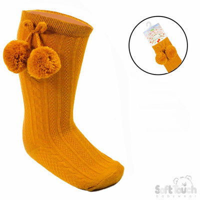 Luxury Mustard Knee Length Pom Socks