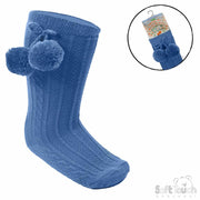 Luxury Merl Blue Knee Length Pom Socks