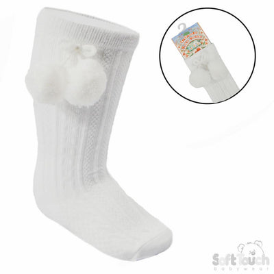 Luxury White Knee Length Pom Socks