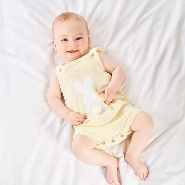 Lemon Knit Bunny Romper Can be personalised Lavish Little