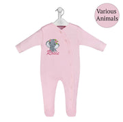 Floral Animal Embroidered Personalised Popper Sleepsuit - Various Colours