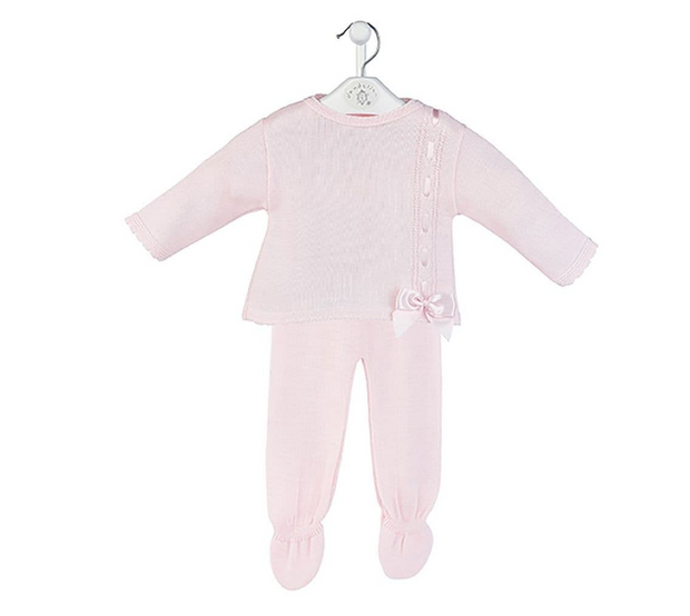 Pink Satin Bow Knitted 2 Piece Outfit