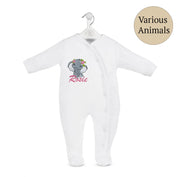 Floral Animal Embroidered Personalised Popper Sleepsuit - Various Colours