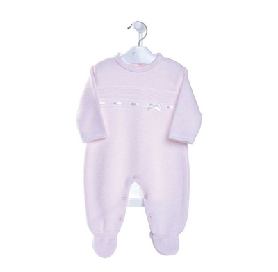 Pink Satin Bow Knitted Romper