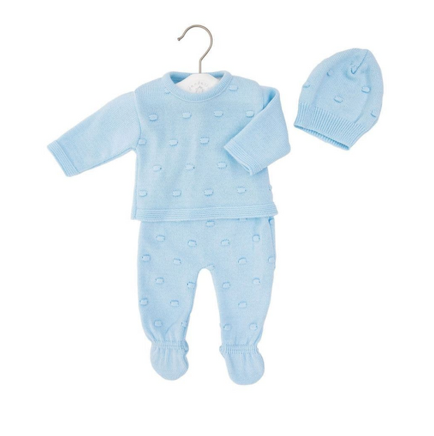 Blue Bobble Detail 3 Piece Knitted Outfit