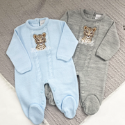 Blue, Grey or Lemon Cable Knit Romper - Various Animals