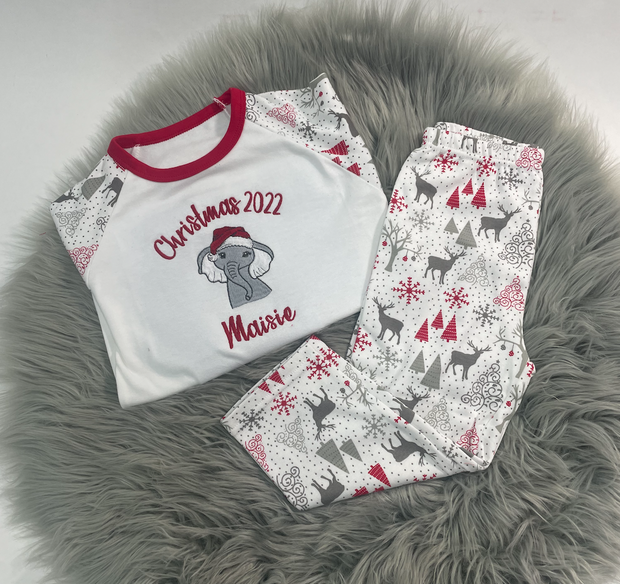 SAMPLE - ‘Maisie’ Embroidered Christmas Elephant Pyjamas - Size 2-3 Years