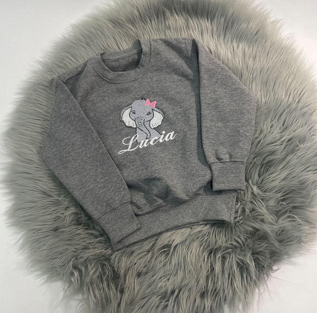DEFECT - ‘Lucia’ Embroidered Elephant grey jumper - Size 2-3 years