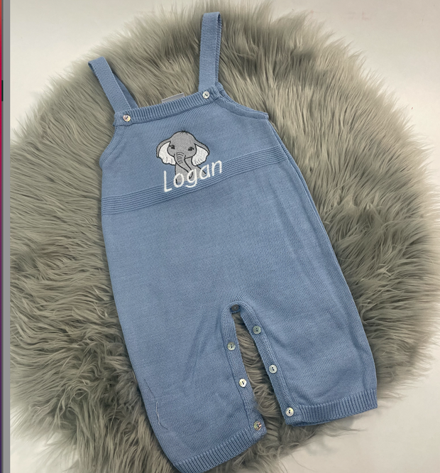 SAMPLE - ‘Logan’ Embroidered Elephant Dungarees - Size 12-18 Months