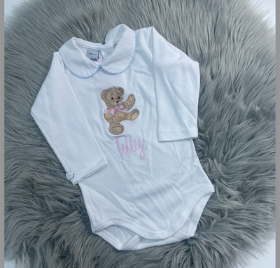 SAMPLE - ‘Tilly’ Embroidered Vintage Teddy Babyvest- Size  6-12 months