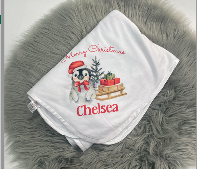 DEFECT - ‘Chelsea’ Printed White Christmas Blanket - little mark