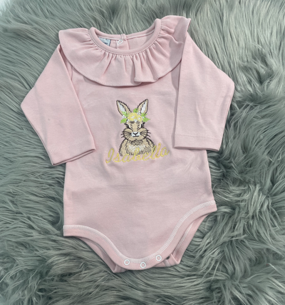 DEFECT - ‘Isabella’ beige floral bunny pink babyvest - Size 0-3 months