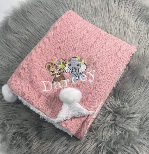 DEFECT - ‘Darcey’ Embroidered Rose Pink Duo Animal Blanket