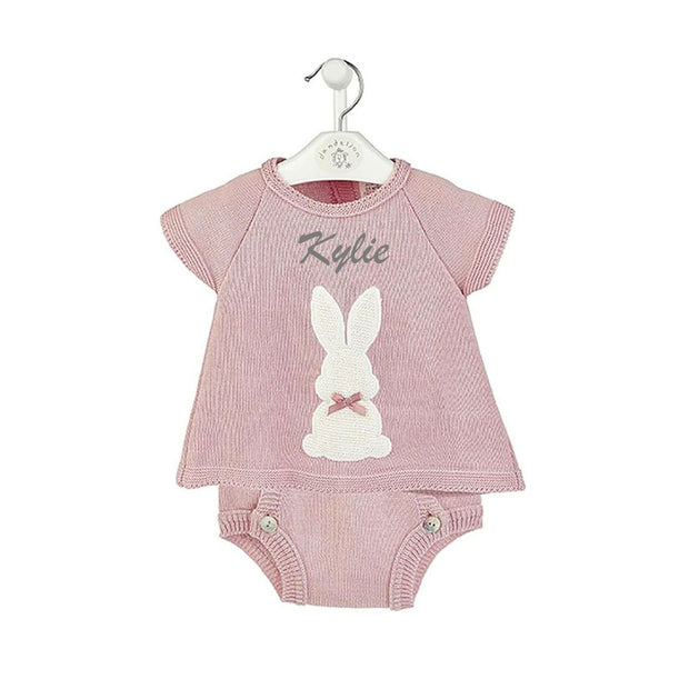 Dusky Pink Knit Bunny Top & Bloomers - Can be personalised