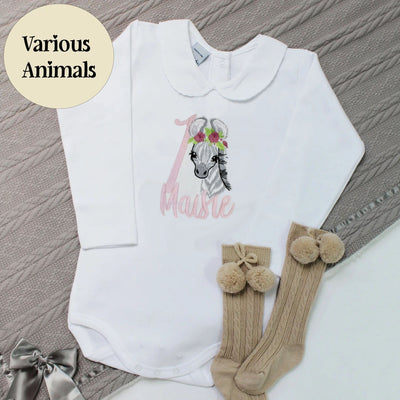 Birthday Embroidered Animal Personalised Babyvest (Various Animals)