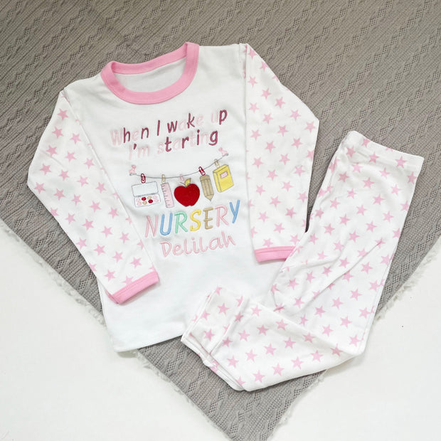 First Day At Nursery Personalised Embroidered Pyjamas - Design One