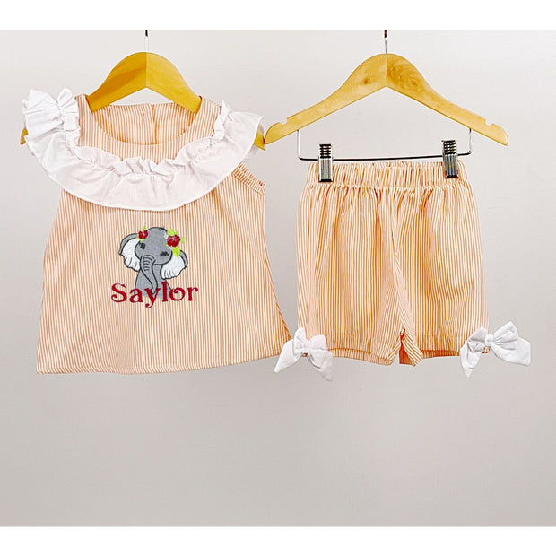Peach Pinstripe Ruffle Co-ord Set (Can be personalised)