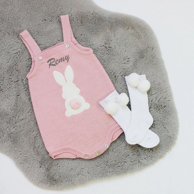 Dusky Pink Knit Bunny Romper - Can be personalised