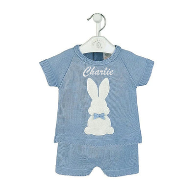 Blue Knit Bunny Top & Shorts - Can be personalised
