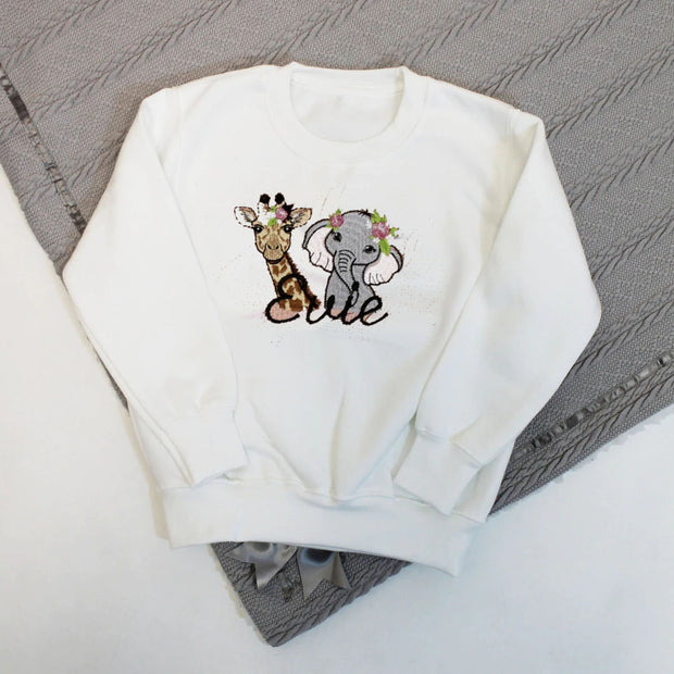 Duo FLORAL Animal Embroidered Personalised Sweatshirt (Various Coloured Sweatshirts)
