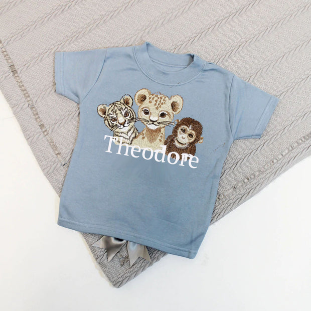 Trio of Animals Personalised Embroidered T-Shirt (Various Coloured T-Shirts)