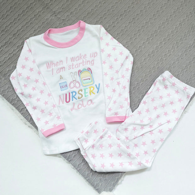 First Day At Nursery Personalised Embroidered Pyjamas - Design Two