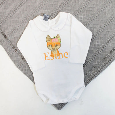 Floral Fox Embroidered Personalised Babygrow