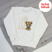Initial & Animal Personalised Embroidered Jumper (Various Coloured T-Shirt & Animals)