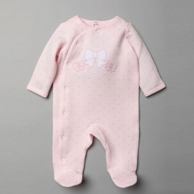 Pink Bow Motif Quilted Sleepsuit