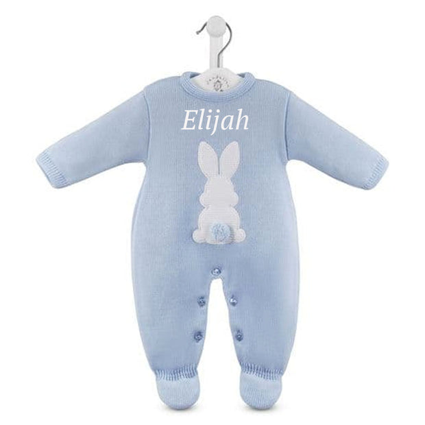Blue Bobtail Bunny Detail Knit Romper - Can be personalised