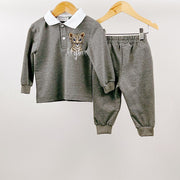 Grey Personalised Embroidered Polo Top & Joggers (Various Animals)