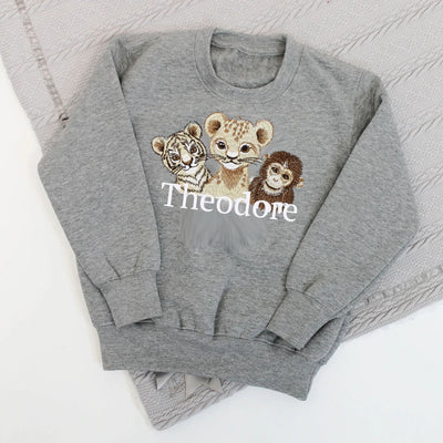 Trio of Animals Embroidered Personalised Sweatshirt (Various Coloured Sweatshirts)