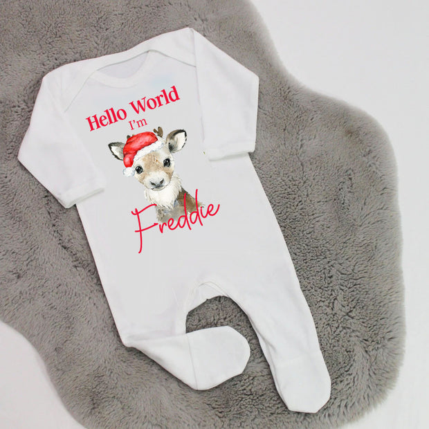 Hello World Personalised Baby Rompersuit - Reindeer Santa