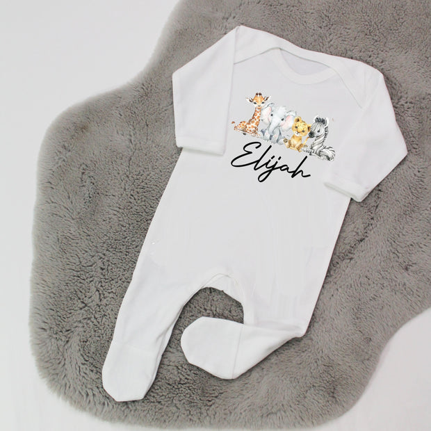 Personalised Baby Rompersuit - Safari Animals