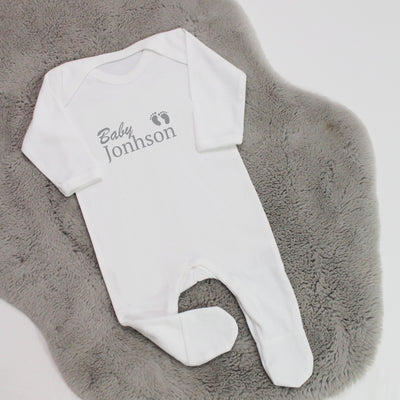 Baby 'Name' Embroidered Sleepsuit - Various Colours