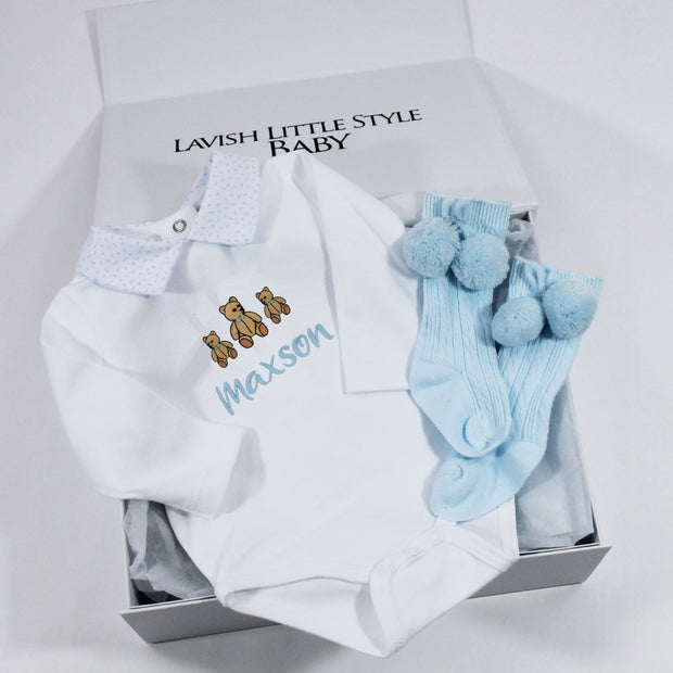 Embroidered Teddy Bear's Personalised Babygrow (Various Colours)